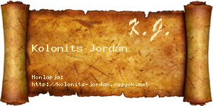 Kolonits Jordán névjegykártya